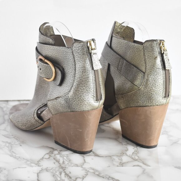 NWOT Naked Feet Soft Gold Metallic Lyra Leather Peep-toe Heel Bootie Size 9.5 - Picture 5 of 8